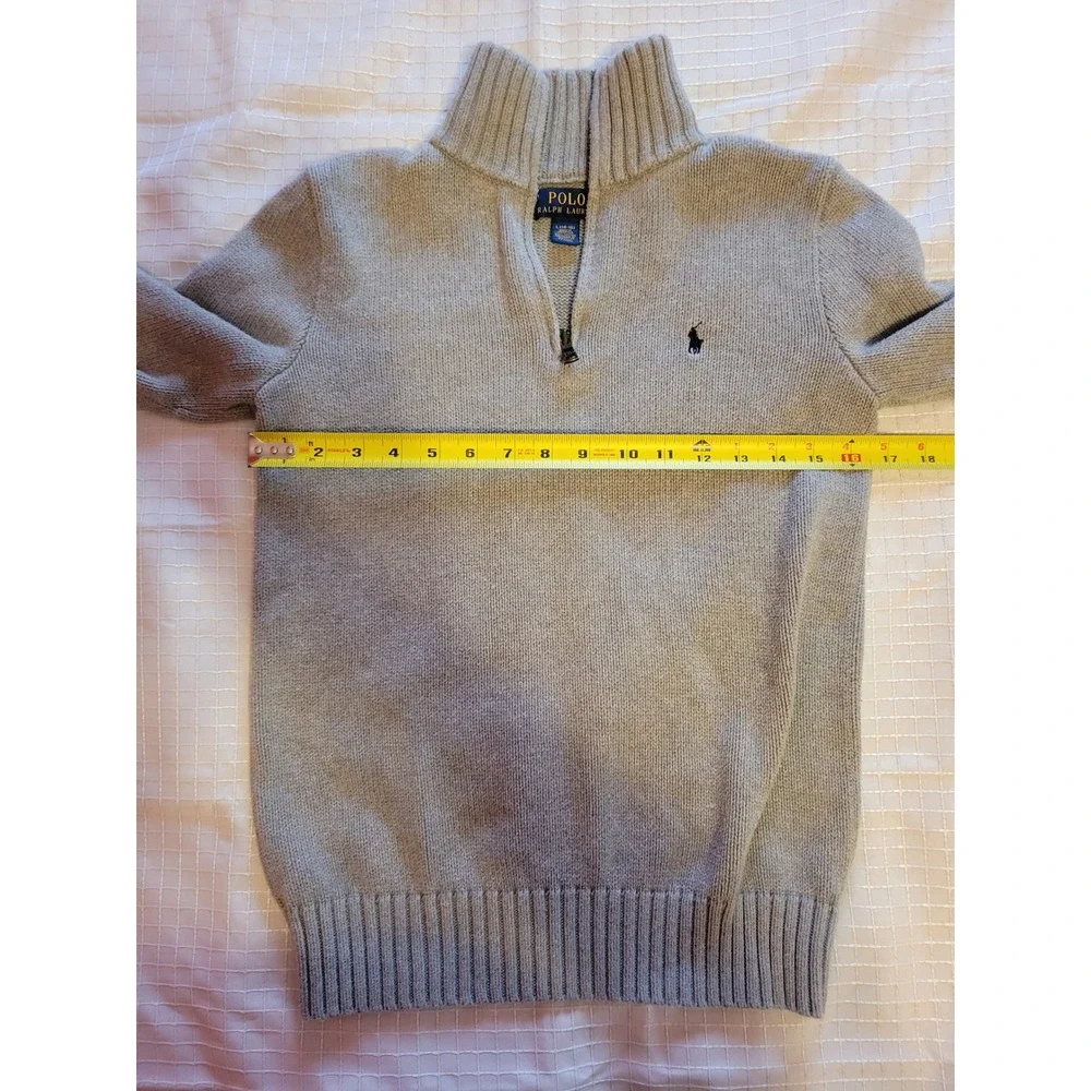 Polo Ralph Lauren Boys Gray 100% Cotton Quarter Zip Sweater Size L 14-16